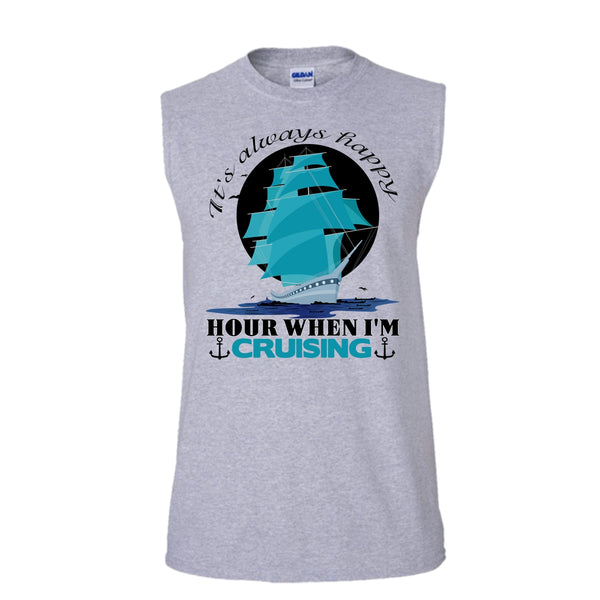 It's Always Happy Hour T Shirt, Coolest Cruiser T Shirt, Awesome t-shirts (Men's Cotton Sleeveless)