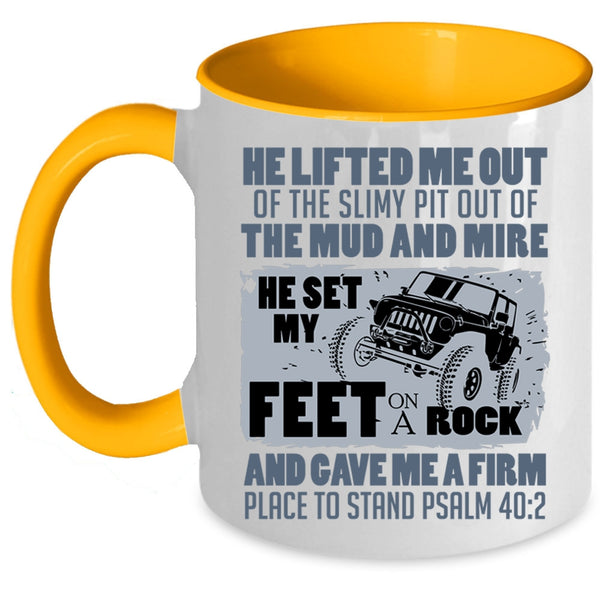 Cool Jeep Guy Coffee Mug, He Set My Feet on A Rock Accent Mug