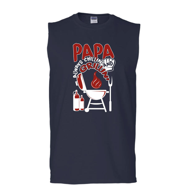 Papa Always Chikkin' T Shirt, Chilling And Grilling Tank Top (Men's Cotton Sleeveless)