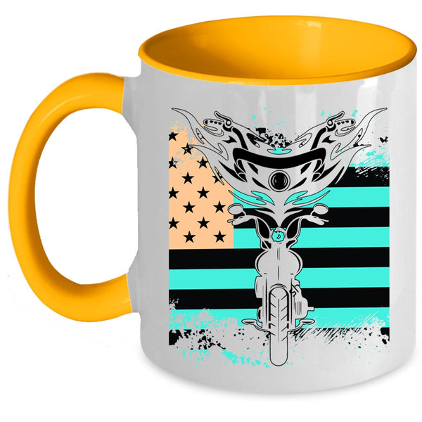 American Flag Coffee Mug, Cool Motorcycles Accent Mug