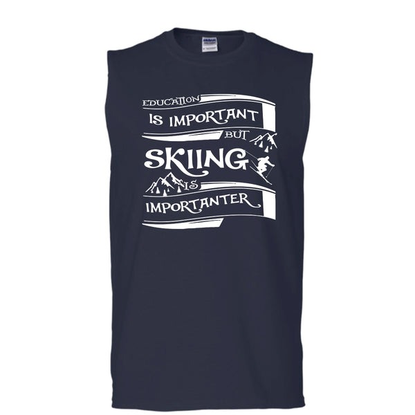 I Am A Cool Skiner T Shirt, Education Is Important But Skiing Is Importanter T Shirt, Cool T Shirt (Men's Cotton Sleeveless)