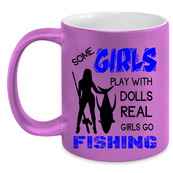 Pretty Girls Coffee Mug, Real Girls Go Fishing Accent Mug