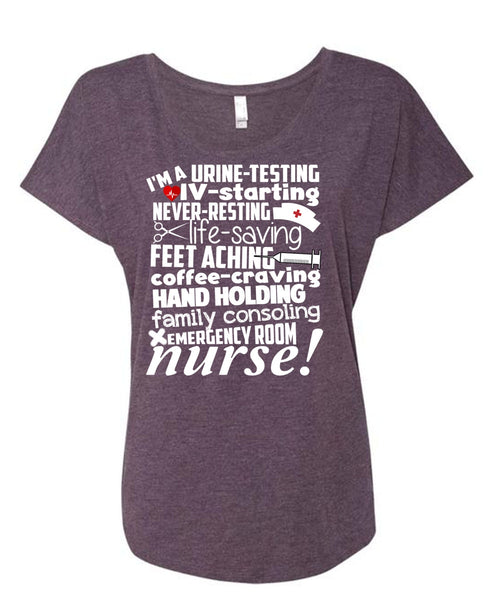 Emergency Room Nurse T Shirt, I Love Nursing T Shirt, Cool Shirt (Ladies' Triblend Dolman Sleeve)