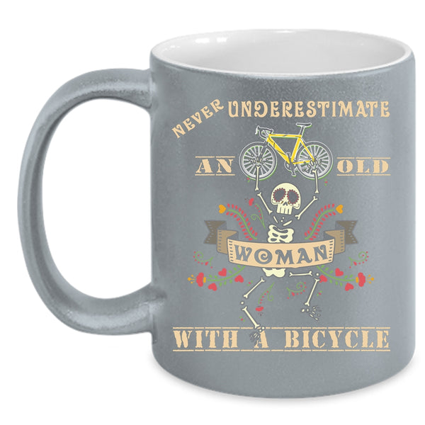 An Old Woman With A Bicycle Coffee Mug, Funny Bicycles Coffee Cup