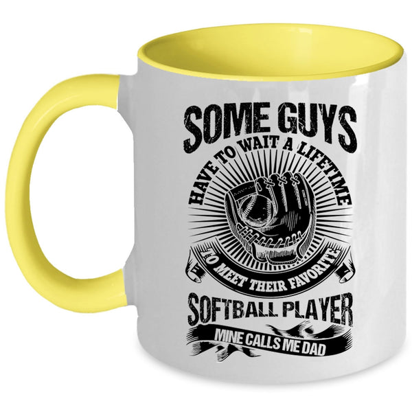 Awesome Dad Coffee Mug, My Favorite Softball Player Calls Me Dad Accent Mug