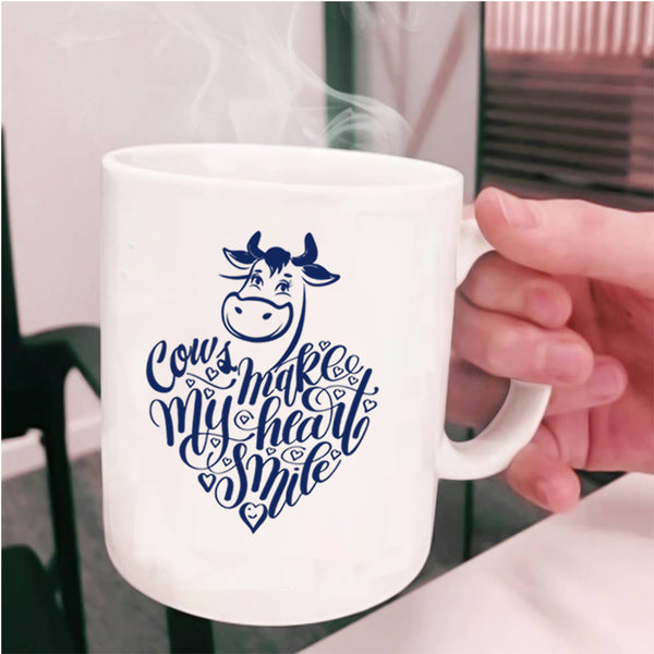 I Love Cows Coffee Mug, Cows Make My Heart Smile Cup