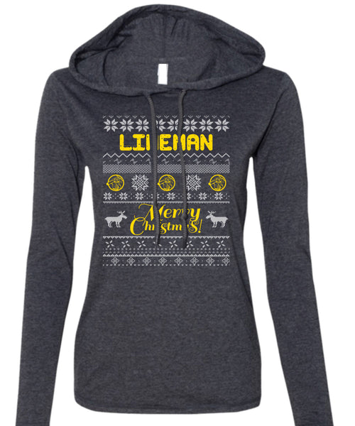 Lineman Merry Christmas T Shirt, Being A Lineman T Shirt (Anvil Ladies Ringspun Hooded)