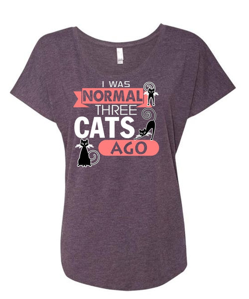 I Was Normal Three Cats AGo T Shirt, My Pets T Shirt, My Favorite T Shirt (Ladies' Triblend Dolman Sleeve)