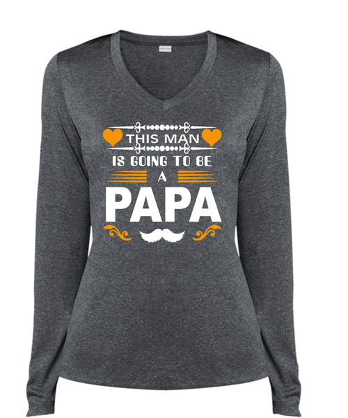 This Man Is Going To Be A Papa T Shirt, Father's Day T Shirt (Ladies LS Heather V-Neck)
