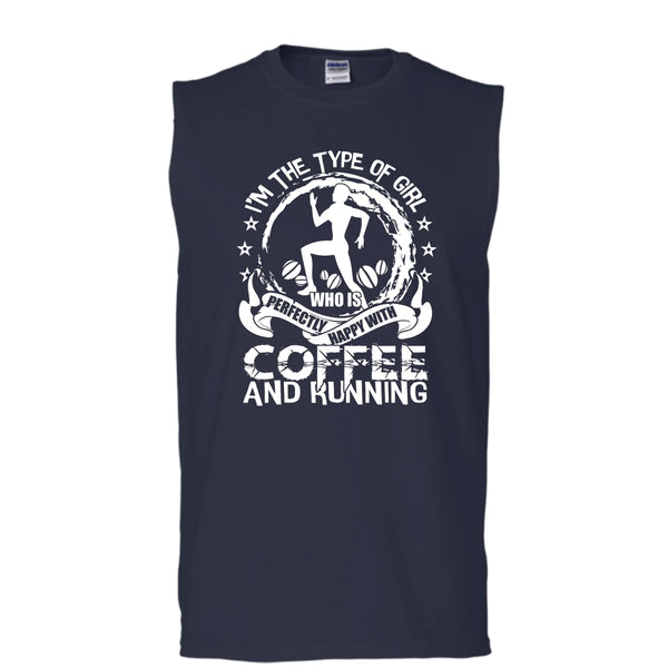 Happy With Coffee And Running T Shirt, Coolest Runner Tank Top (Men's Cotton Sleeveless)