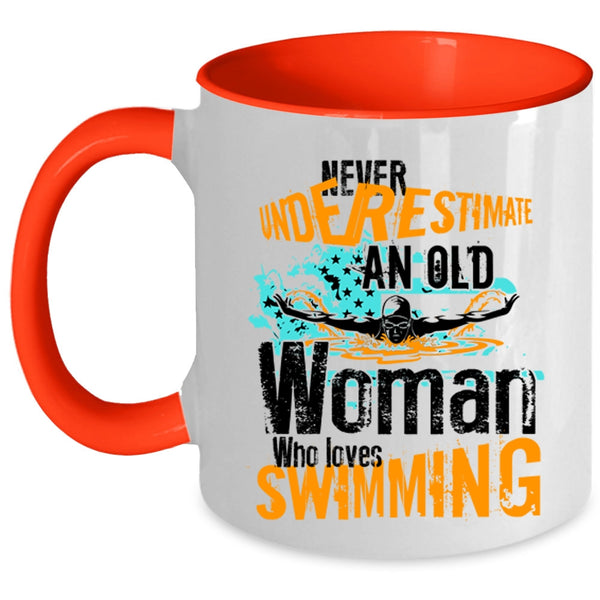 Cool Grandma Coffee Mug, An Old Woman Loves Swimming Accent Mug