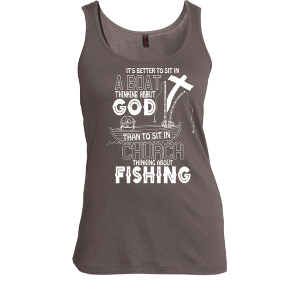 It's Better To Sit In A Boat T Shirt, Thinking About Fishing T Shirt, Cool T Shirt