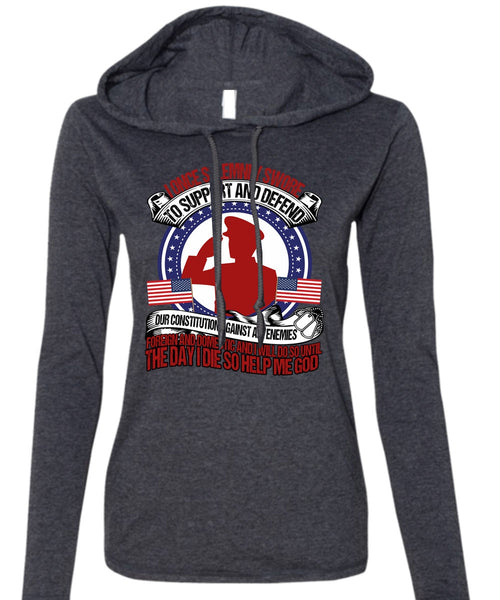I Once Solemnly Swore T Shirt, Being A Veteran T Shirt (Anvil Ladies Ringspun Hooded)