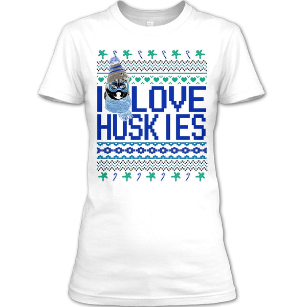 I Love Huskies T Shirt, Dog Merry Christmas T Shirt
