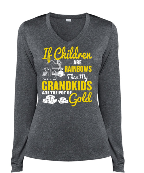 My Grandkids Are The Pot Of Gold T Shirt, Children Are Rainbows T Shirt, Cool Shirt (Ladies LS Heather V-Neck)