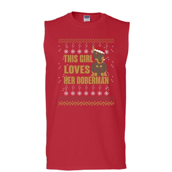 This Girls Loves Her Doberman T Shirt, Merry Christmas Tank Top (Men's Cotton Sleeveless)
