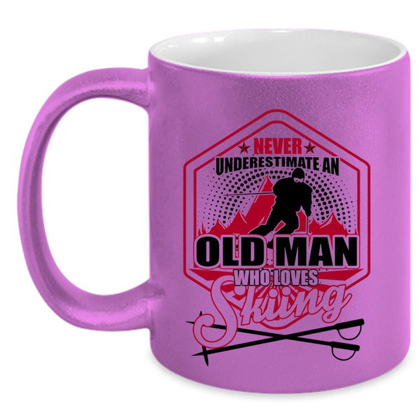 Cool Grandpa Coffee Mug, Old Man Loves Skiing Accent Mug