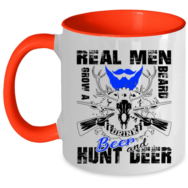 Hunt Deer Coffee Mug, Real Men Grow A Beard Drink Beer Accent Mug
