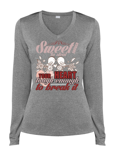 Sweet Enough To Steal Your Heart T Shirt, Being A Husband T Shirt, Cool Shirt (Ladies LS Heather V-Neck)