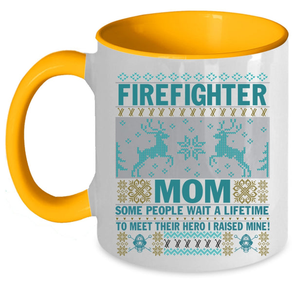 I Raise My Firefighter Mom Coffee Mug, Firefighter Mom Accent Mug