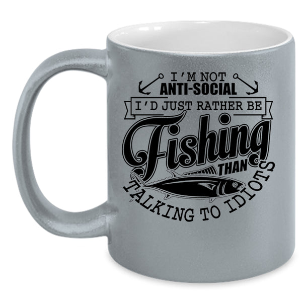 Cool Fishing Coffee Mug, I'd Just Rather Be Fishing Accent Mug