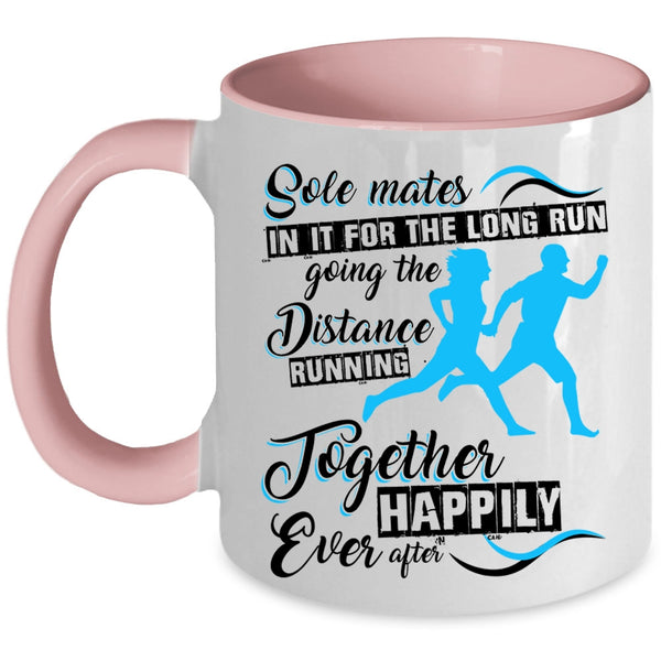 Funny Runner Coffee Mug, Running Together Happily Ever Accent Mug