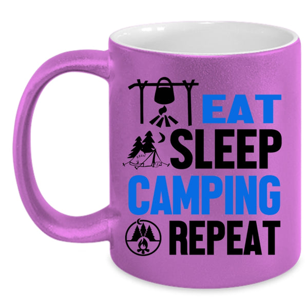 I Love Camping Coffee Mug, Eat Sleep Camping Repeat Accent Mug