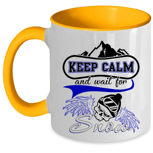 Funny Skiing Coffee Mug, Keep Calm And Wait For Snow Accent Mug