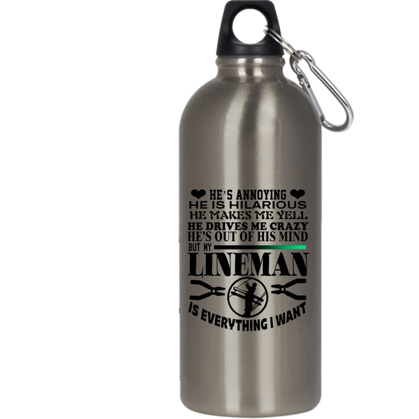 My Lineman Is Everything I Want 20 oz Stainless Steel Bottle,I Love My Linemen Outdoor Sports Water Bottle