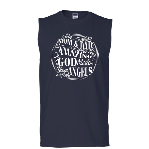 My Mom & Dad T Shirt, God Made Them Angels Tank Top (Men's Cotton Sleeveless)