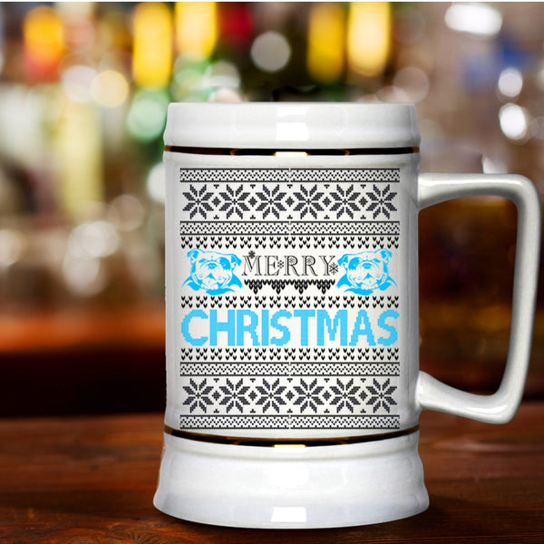 Cute Pit Bull Lovers Beer Stein 22oz, Merry Christmas Beer Mug