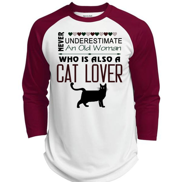 Never Underestimate An Old Woman Who Is Also A Cat Lover T Shirt, Favorite T Shirt  (Polyester Game Baseball Jersey)