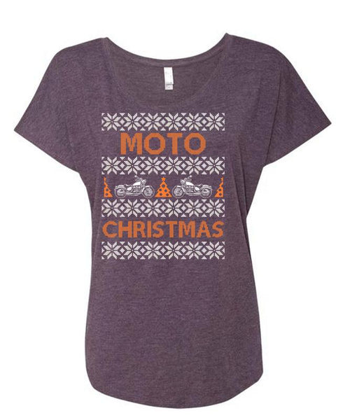Moto Christmas T Shirt, I Love Christmas T Shirt, Cool Shirt (Ladies' Triblend Dolman Sleeve)