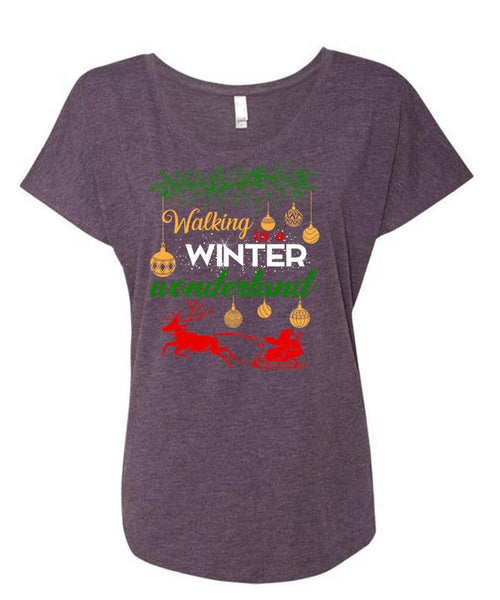 Walking Winter Wonderland T Shirt, I Love Christmas T Shirt, Cool Shirt (Ladies' Triblend Dolman Sleeve)