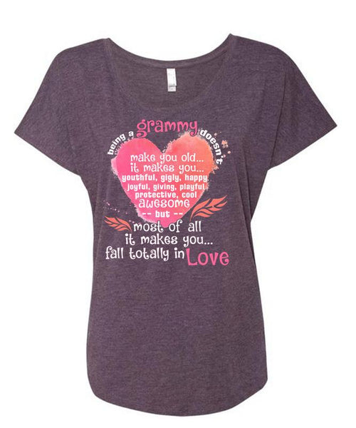 Being A Grammy Doesn't Make You Old T Shirt, Fall Totally In Love T Shirt, Cool Shirt (Ladies' Triblend Dolman Sleeve)