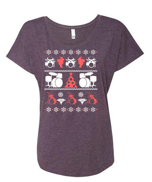 I Love Drummer T Shirt, I Love Christmas T Shirt, Cool Shirt (Ladies' Triblend Dolman Sleeve)