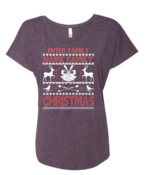Enter Family Name Family Christmas T Shirt, I Love Christmas T Shirt, Cool Shirt (Ladies' Triblend Dolman Sleeve)