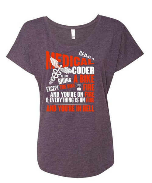 Being A Medical Coder T Shirt, Riding A Bike T Shirt, Cool Shirt (Ladies' Triblend Dolman Sleeve)