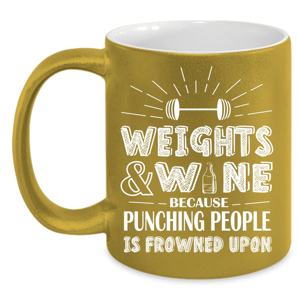 Weights And Wine Coffee Mug, Funny Gift For Wine Drinker Coffee Cup