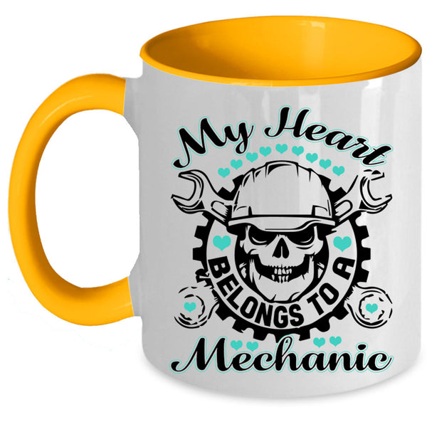 Cute Love Coffee Mug, My Heart Belongs To A Mechanic Accent Mug