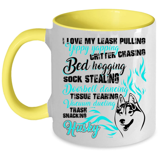 I Love My Husky Coffee Mug, I Love My Leash Pulling Accent Mug