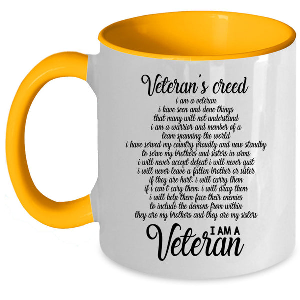 I Am A Veteran Coffee Mug, Veteran's Creed Accent Mug