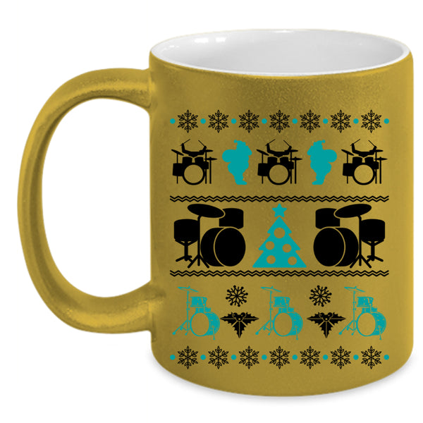 Ugly Christmas Coffee Mug, Cute Drummer Accent Mug
