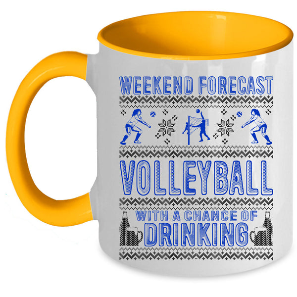Chance Of Drinking Coffee Mug, Weekend Forecast Volleyball Accent Mug