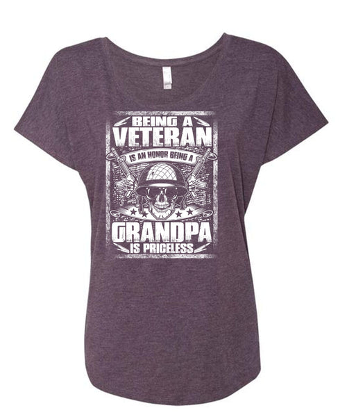 Being A Veteran T Shirt, Grandpa Is Priceless T Shirt, Cool Shirt (Ladies' Triblend Dolman Sleeve)