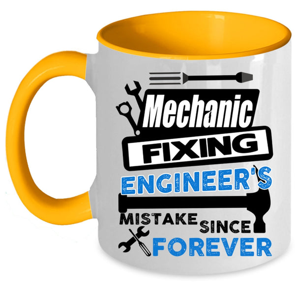 Cute Mechanic Coffee Mug, Mechanic Fixing Engineer's Mistake Accent Mug