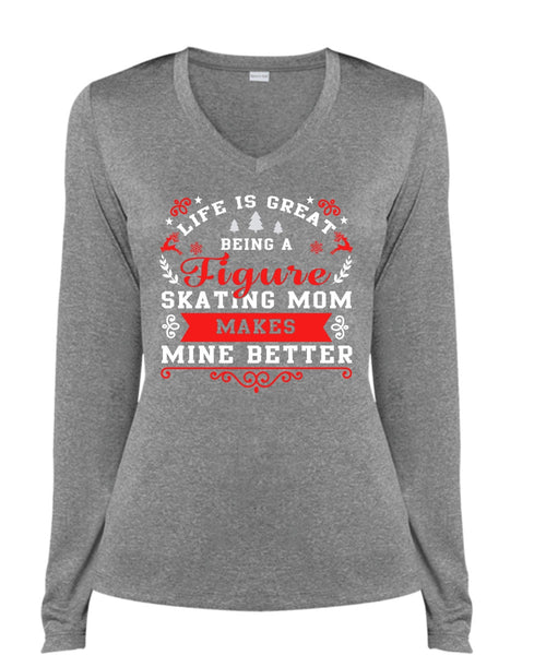 Being A Figure Skating Mom T Shirt, Calls Me A Mom T Shirt, Cool Shirt (Ladies LS Heather V-Neck)