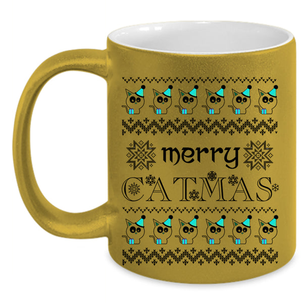 Christmas Gift For Cat Lover Coffee Mug, Merry Catmas Accent Mug