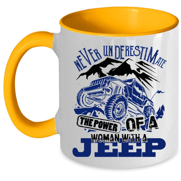 Beautiful Lady Coffee Mug, The Power Of A Woman With A Jeep Accent Mug