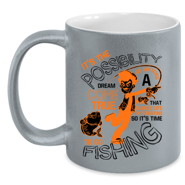 Funny Fishing Coffee Mug, It's Time To Go Fishing Accent Mug
